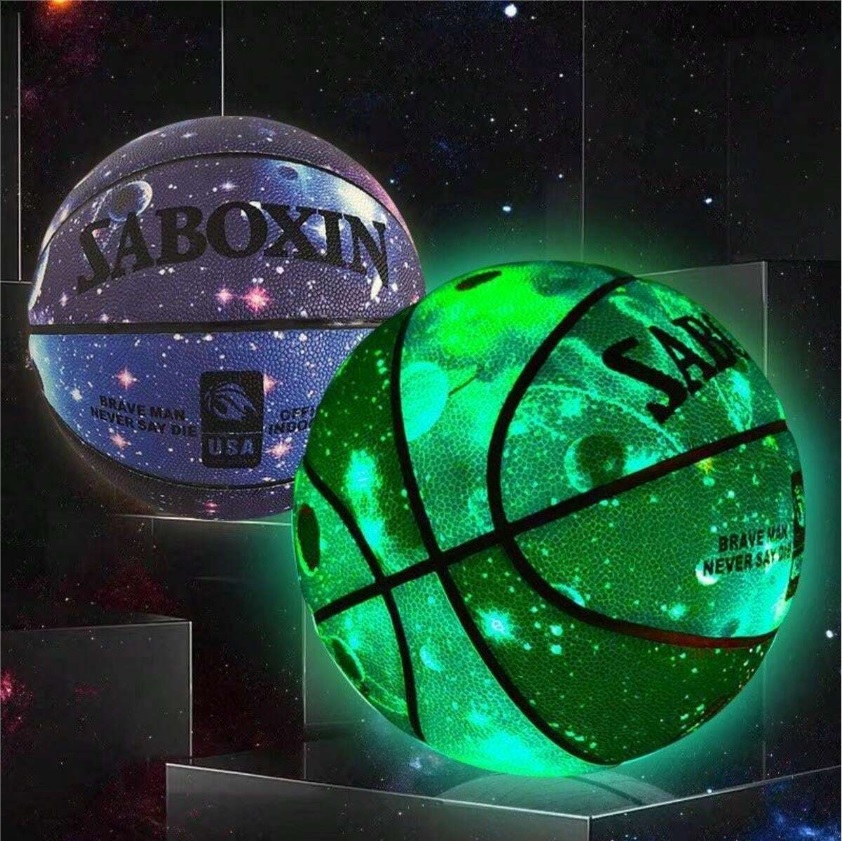 No 7 Glowing Outdoor Training Basketball - Wear-Resistant, Light-Absorbing, Night-Shining, Black PU Construction With Small Air Cylinder And Metal Air Needle - Perfect For Adults