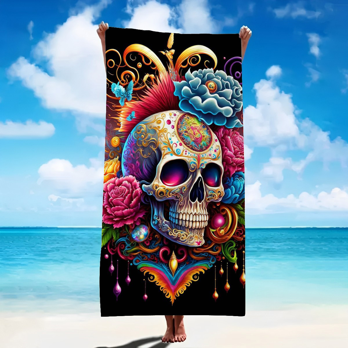 Outdoor Sports Daisy Print Beach Towel, Quick Dry, Non-Stick Sand, Camping, Beach, Picnic Mat, Vacation Portable, Sunscreen Shawl, Yoga Mat