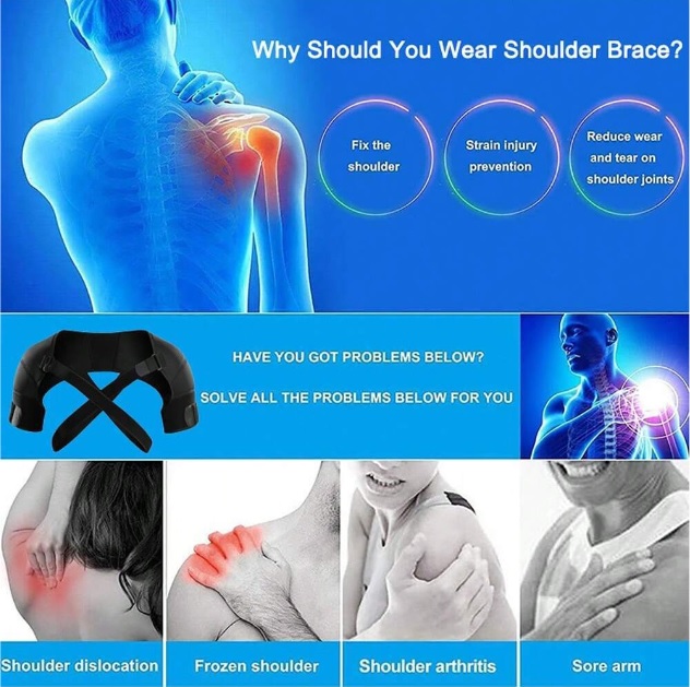 Double Shoulder Support Brace, Stability Strap Protector For Men And Women Compression Sleeves For Daily Sport Workout Weightlifting Fitness Cycling