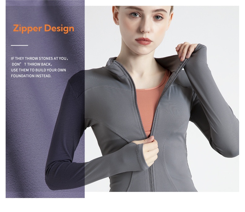Solid Color Zip Thumb Hole Track Jacket,Stand Collar Thumb Hole Sports Jacket