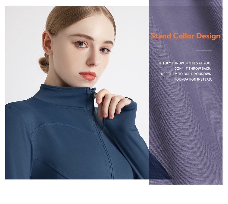 Solid Color Zip Thumb Hole Track Jacket,Stand Collar Thumb Hole Sports Jacket