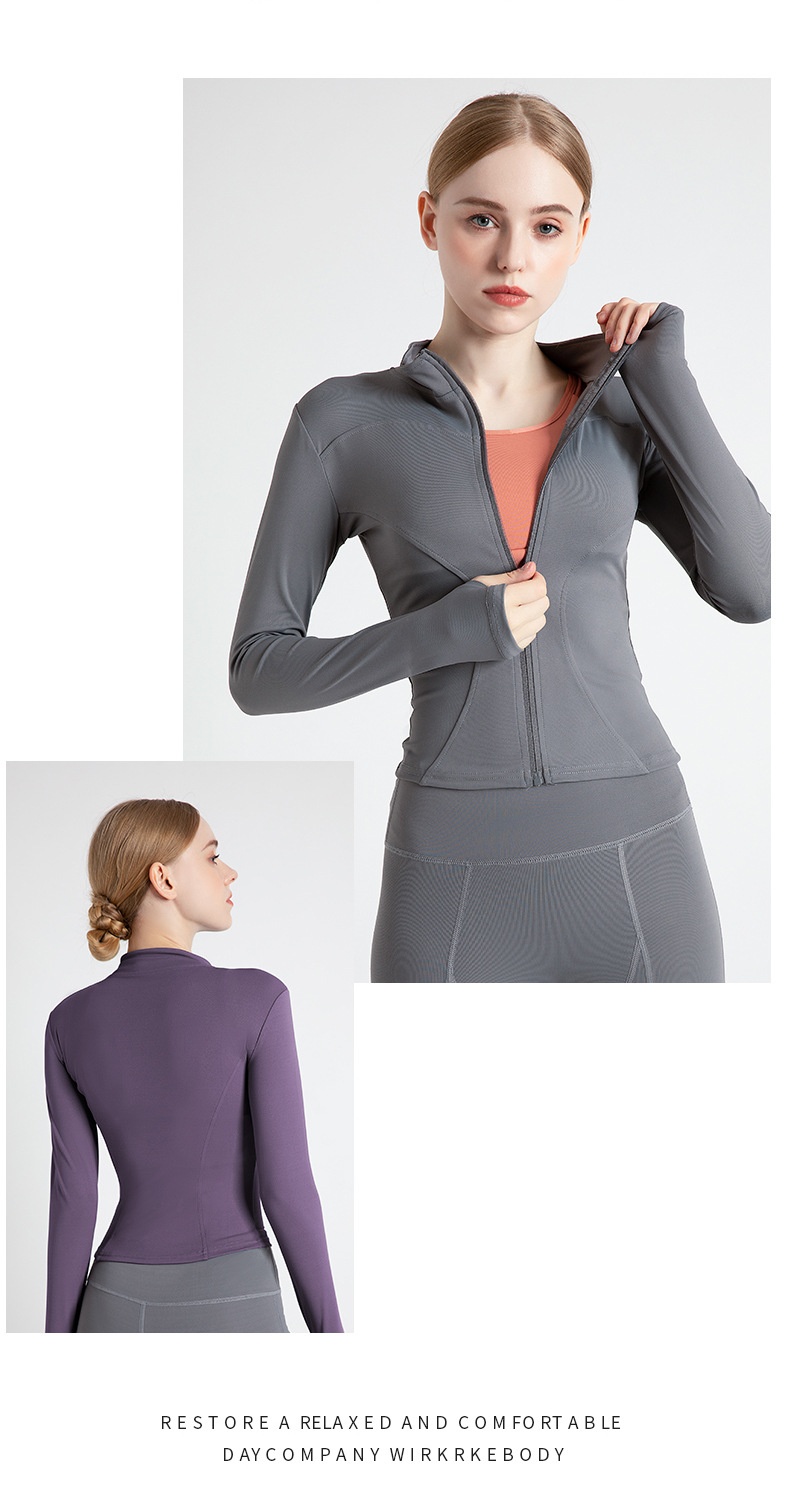 Solid Color Zip Thumb Hole Track Jacket,Stand Collar Thumb Hole Sports Jacket