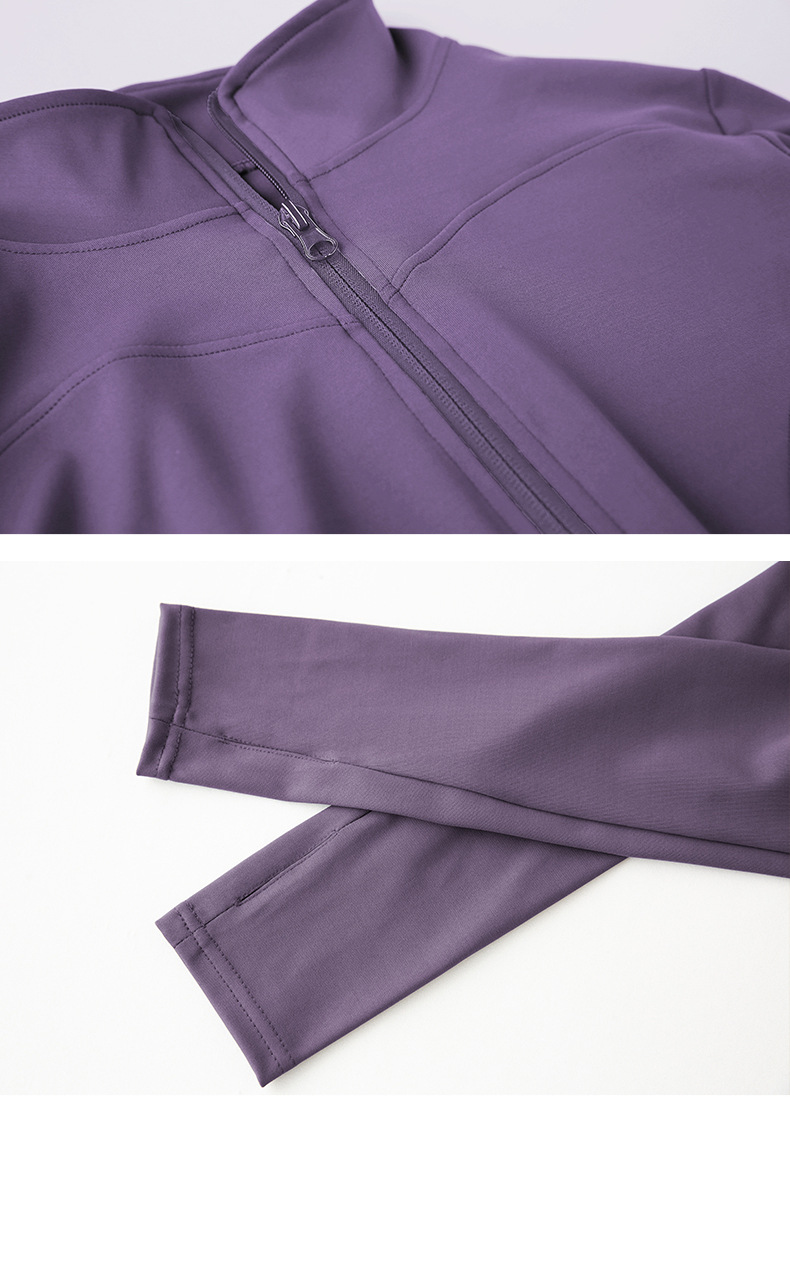 Solid Color Zip Thumb Hole Track Jacket,Stand Collar Thumb Hole Sports Jacket