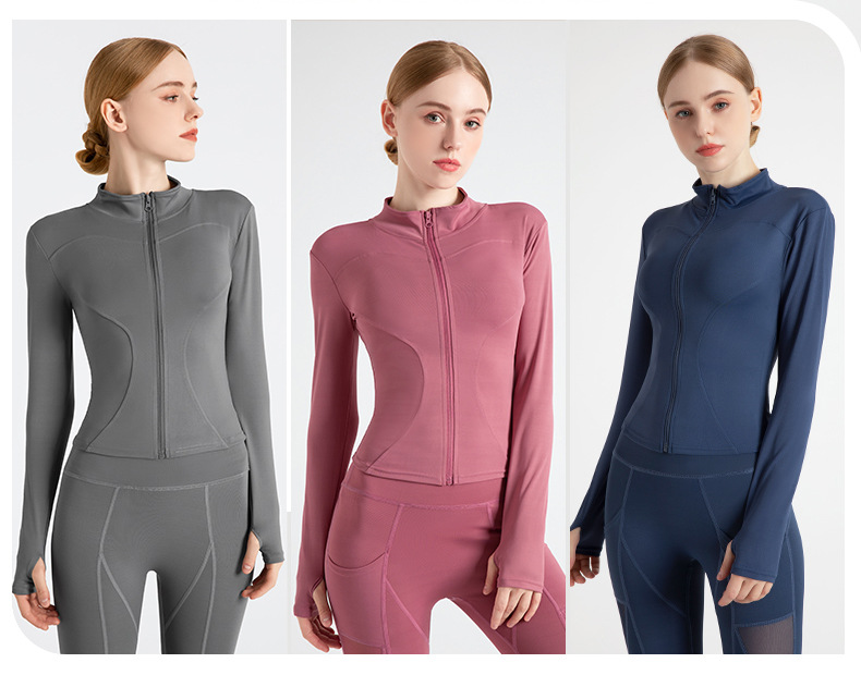 Solid Color Zip Thumb Hole Track Jacket,Stand Collar Thumb Hole Sports Jacket