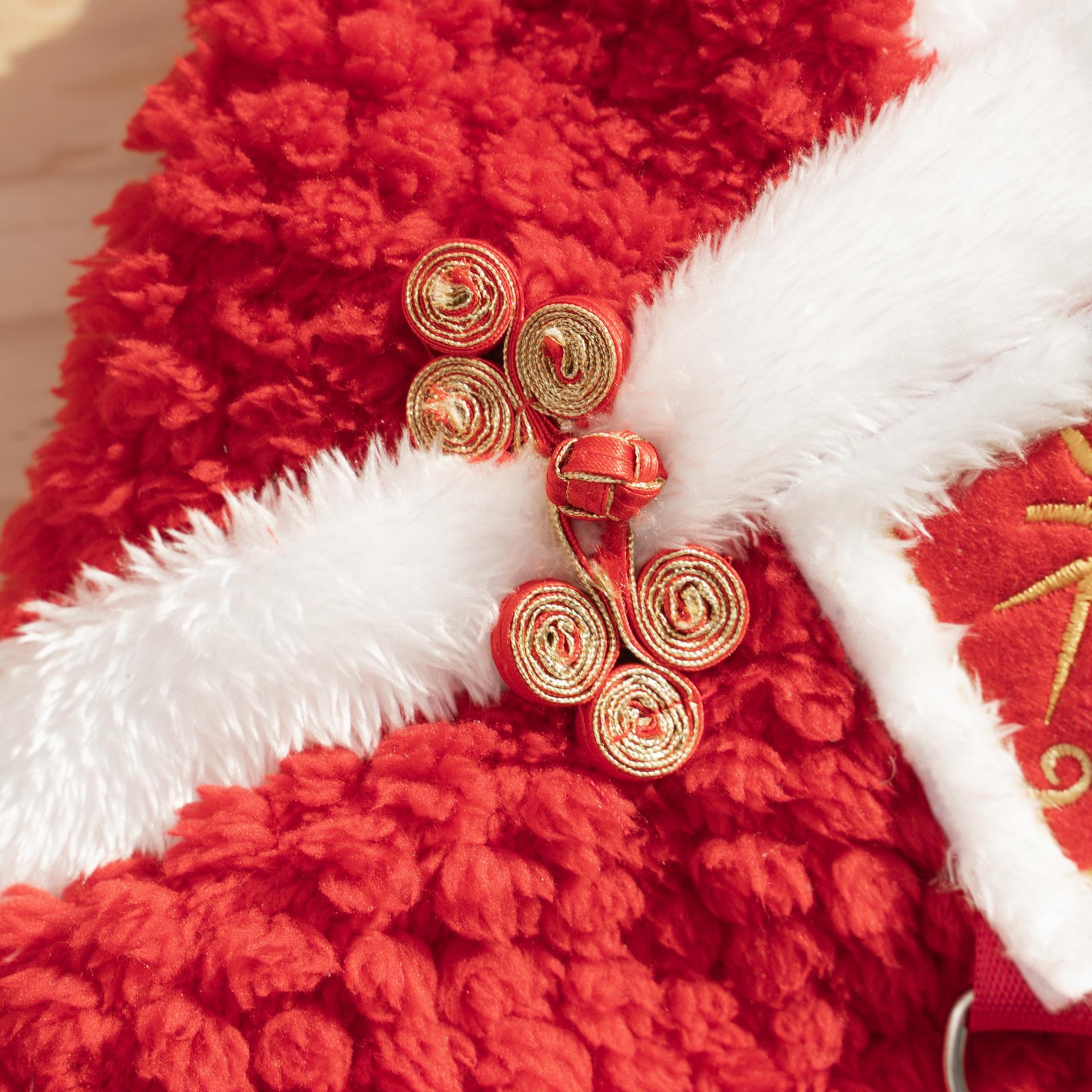 Winter coat New Chinese New Year style Guofeng character embroidery plus cashmere warm pet dog cat clothes teddy plush Tang suit