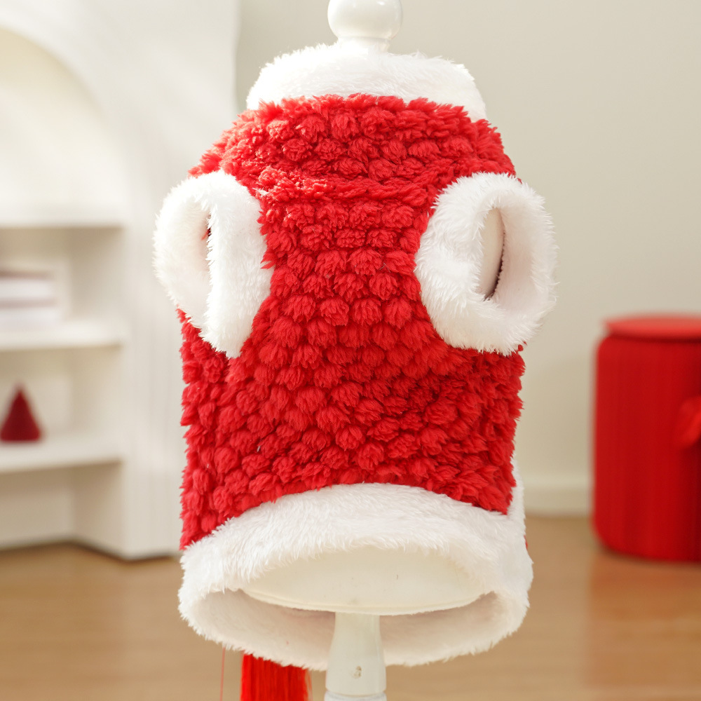 Winter coat New Chinese New Year style Guofeng character embroidery plus cashmere warm pet dog cat clothes teddy plush Tang suit