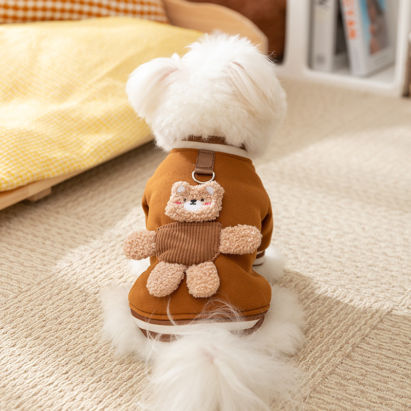 New autumn and winter Korean version of dog cute cartoon small and medium-sized dog bear hoodie cat Teddy pet dog clothes