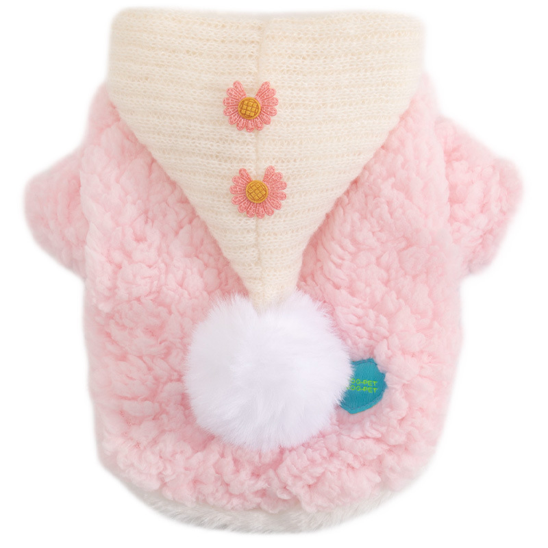 Pet clothing Autumn and Winter fluffy warm cute hooded vest Teddy Pomeranian small dog pet clothing, 1pc Pet Cat Dog Bear Cosplay Hoodie, Pink Sherpa Soft Warm Sweatshirt For Dogs, Autumn/Winter