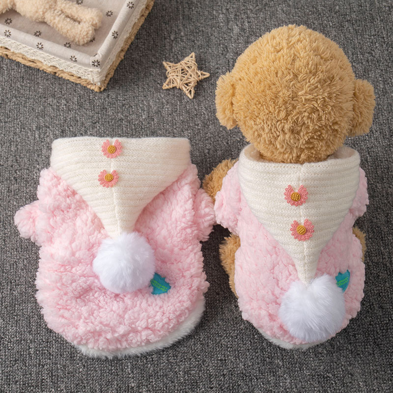 Pet clothing Autumn and Winter fluffy warm cute hooded vest Teddy Pomeranian small dog pet clothing, 1pc Pet Cat Dog Bear Cosplay Hoodie, Pink Sherpa Soft Warm Sweatshirt For Dogs, Autumn/Winter