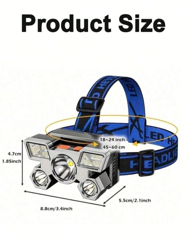 1PC 5 LED Headlamp Rechargeable Strong Light Headlight Camping Adventure Fishing Head Light Flashlight，1PC Waterproof Rechargeable Headlamp With 5 Ultra-Bright LED Lights, 4 Lighting Modes, Built-In 18650 Lithium Battery, Strong Light Flashlight For Fishing, Night Riding, Long-Range Ultra-Bright LED Mining Flashlight For Home Use, Adjustable Head Circumference, Very Suitable Camping, Hiking And Fishing