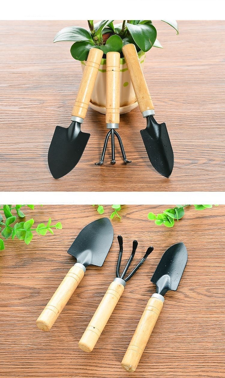 3pcs/set Mini Gardening Tools With Wood Handles, Children Garden Shovel Suitable For Potting/transplanting/loosening Soil/weeding/flower Planting