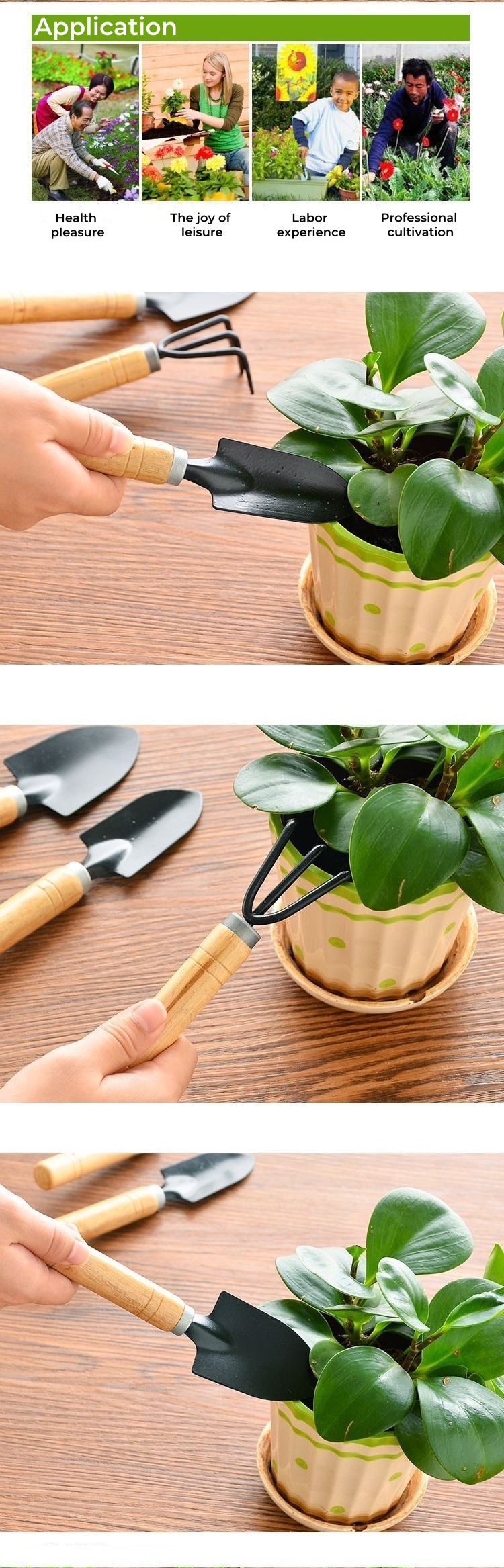 3pcs/set Mini Gardening Tools With Wood Handles, Children Garden Shovel Suitable For Potting/transplanting/loosening Soil/weeding/flower Planting