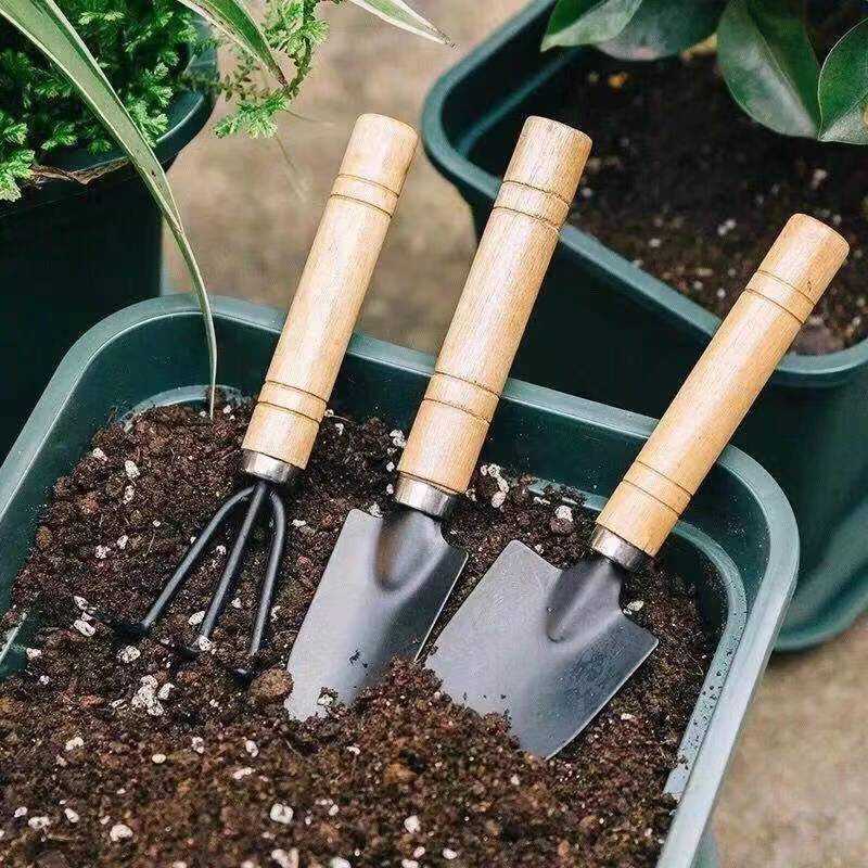 3pcs/set Mini Gardening Tools With Wood Handles, Children Garden Shovel Suitable For Potting/transplanting/loosening Soil/weeding/flower Planting