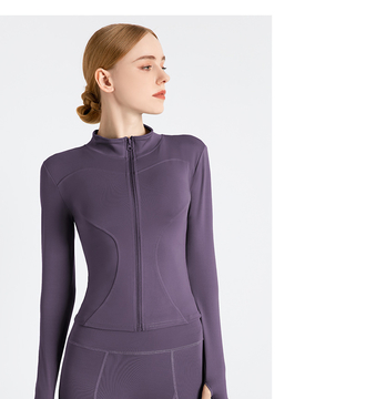 Solid Color Zip Thumb Hole Track Jacket，Stand Collar Thumb Hole Sports Jacket