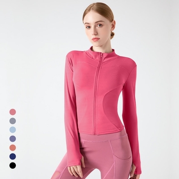 Solid Color Zip Thumb Hole Track Jacket，Stand Collar Thumb Hole Sports Jacket