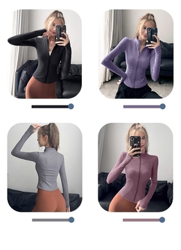 Women's Thumb Hole Tight Fitted Stand Collar Pullover Zip Up Sweatshirt,Women's Solid Color Zipper Front &amp; Stand Collar Sport Jacket