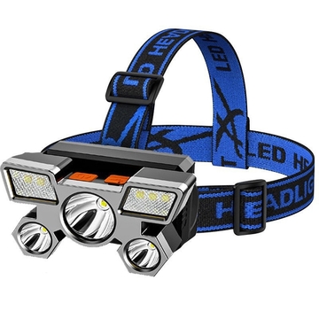 1PC 5 LED Headlamp Rechargeable Strong Light Headlight Camping Adventure Fishing Head Light Flashlight，1PC Waterproof Rechargeable Headlamp With 5 Ultra-Bright LED Lights, 4 Lighting Modes, Built-In 18650 Lithium Battery, Strong Light Flashlight For Fishing, Night Riding, Long-Range Ultra-Bright LED Mining Flashlight For Home Use, Adjustable Head Circumference, Very Suitable Camping, Hiking And Fishing