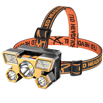 1PC 5 LED Headlamp Rechargeable Strong Light Headlight Camping Adventure Fishing Head Light Flashlight，1PC Waterproof Rechargeable Headlamp With 5 Ultra-Bright LED Lights, 4 Lighting Modes, Built-In 18650 Lithium Battery, Strong Light Flashlight For Fishing, Night Riding, Long-Range Ultra-Bright LED Mining Flashlight For Home Use, Adjustable Head Circumference, Very Suitable Camping, Hiking And Fishing